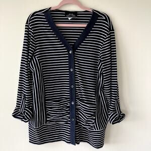 Solar by Lasania Womens Preppy Button-Up Striped Cardigan Size 16 Nautical Beach